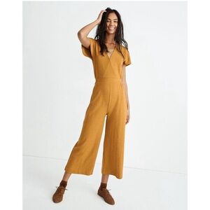 Madewell Texture & Thread XS Extra Small Mustard Wide Leg Wrap Jumpsuit Romper